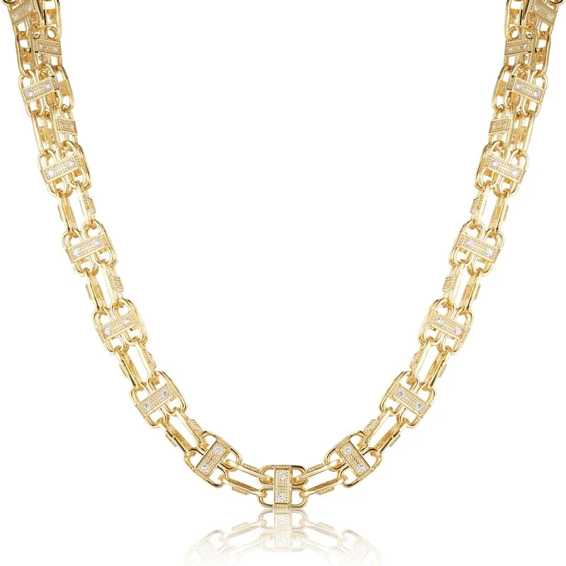 12mm Gold Cage Chain Necklace with Stones 32 Inches - Image 3