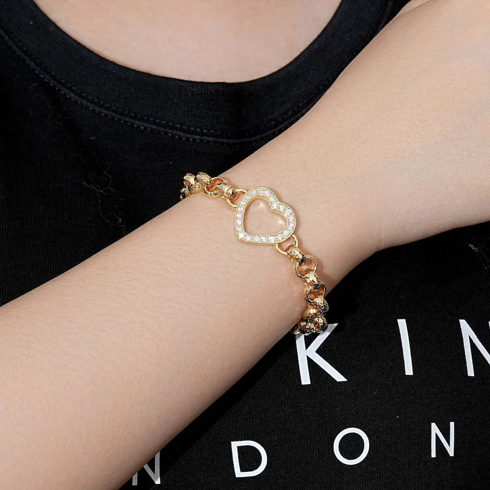 8mm Gold Open Heart Belcher Bracelet Stones 8/8.5 Inch - Image 3