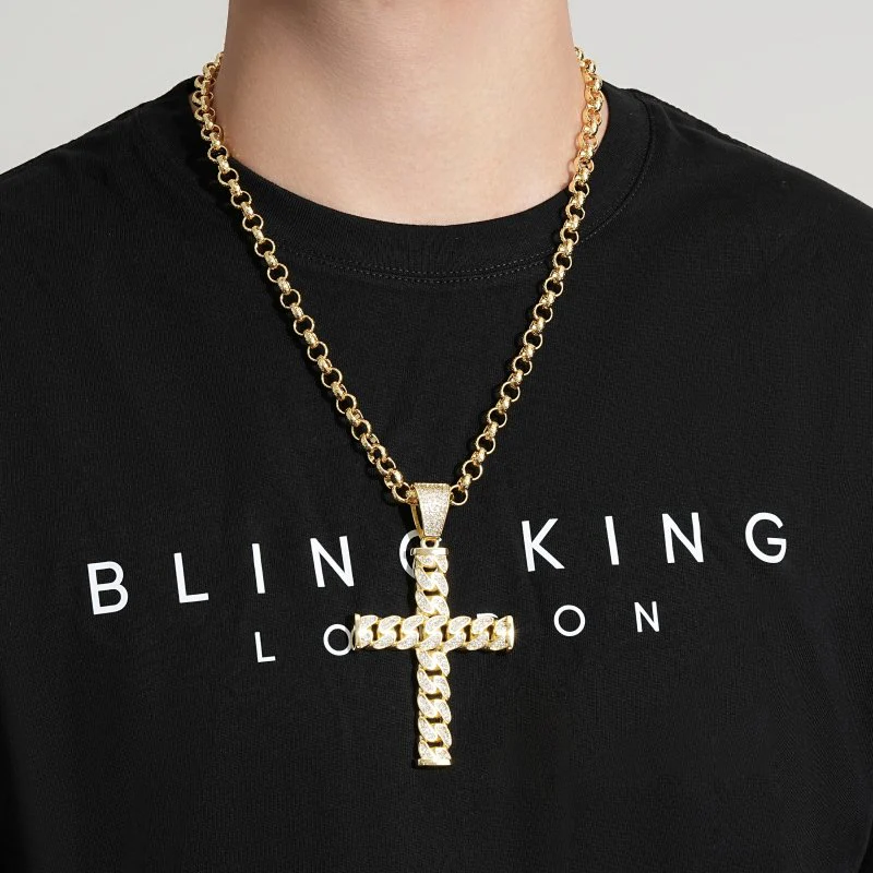 Gold Cross Pendant Necklace 22" - Image 5