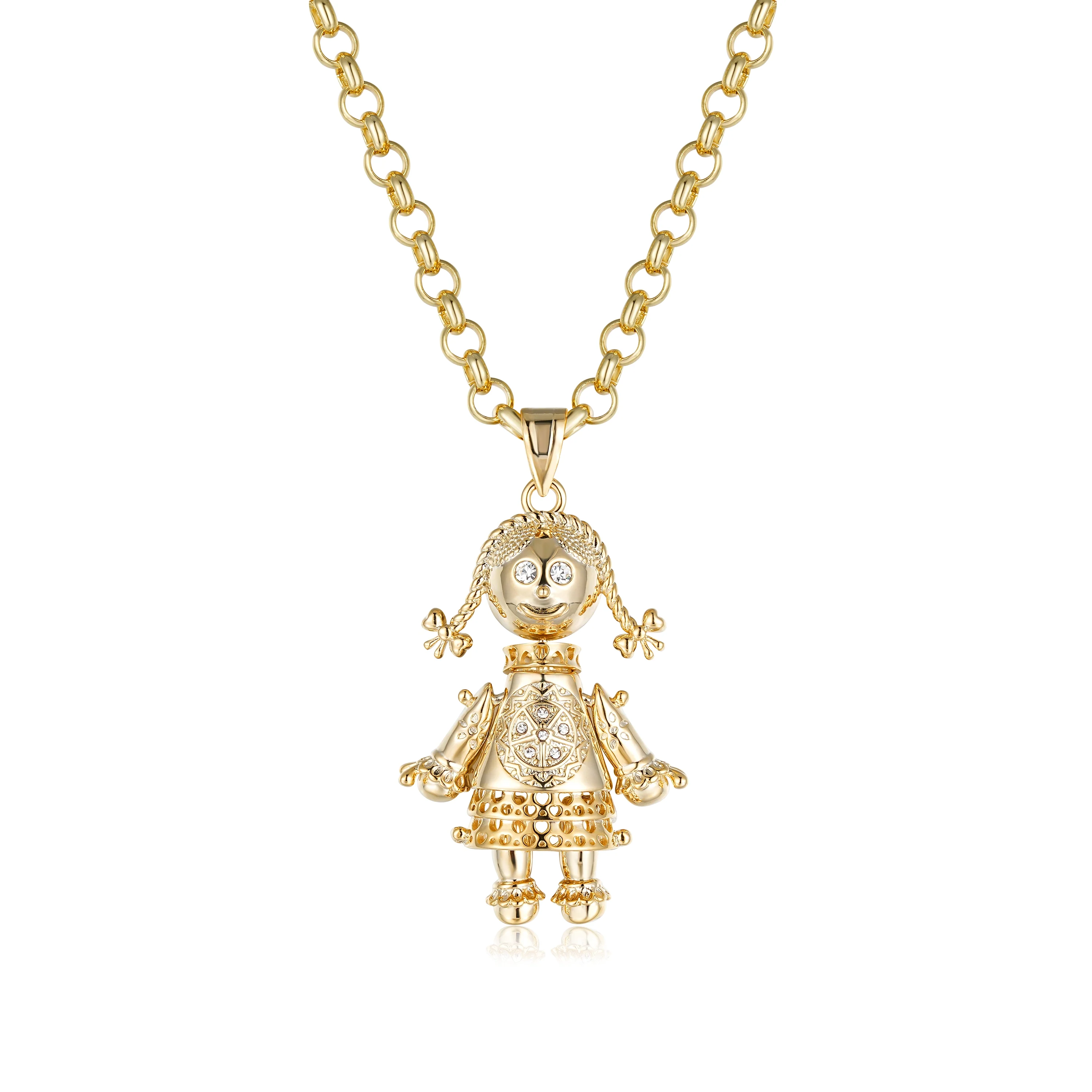 Gold Heart Rag Doll Pendant Necklace 22" - Image 3
