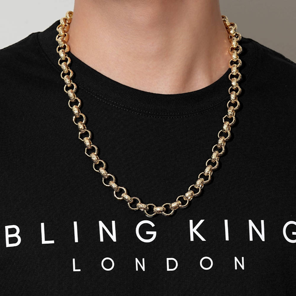 Gold Diamond-Cut Pattern Belcher Chain 12mm - Image 3