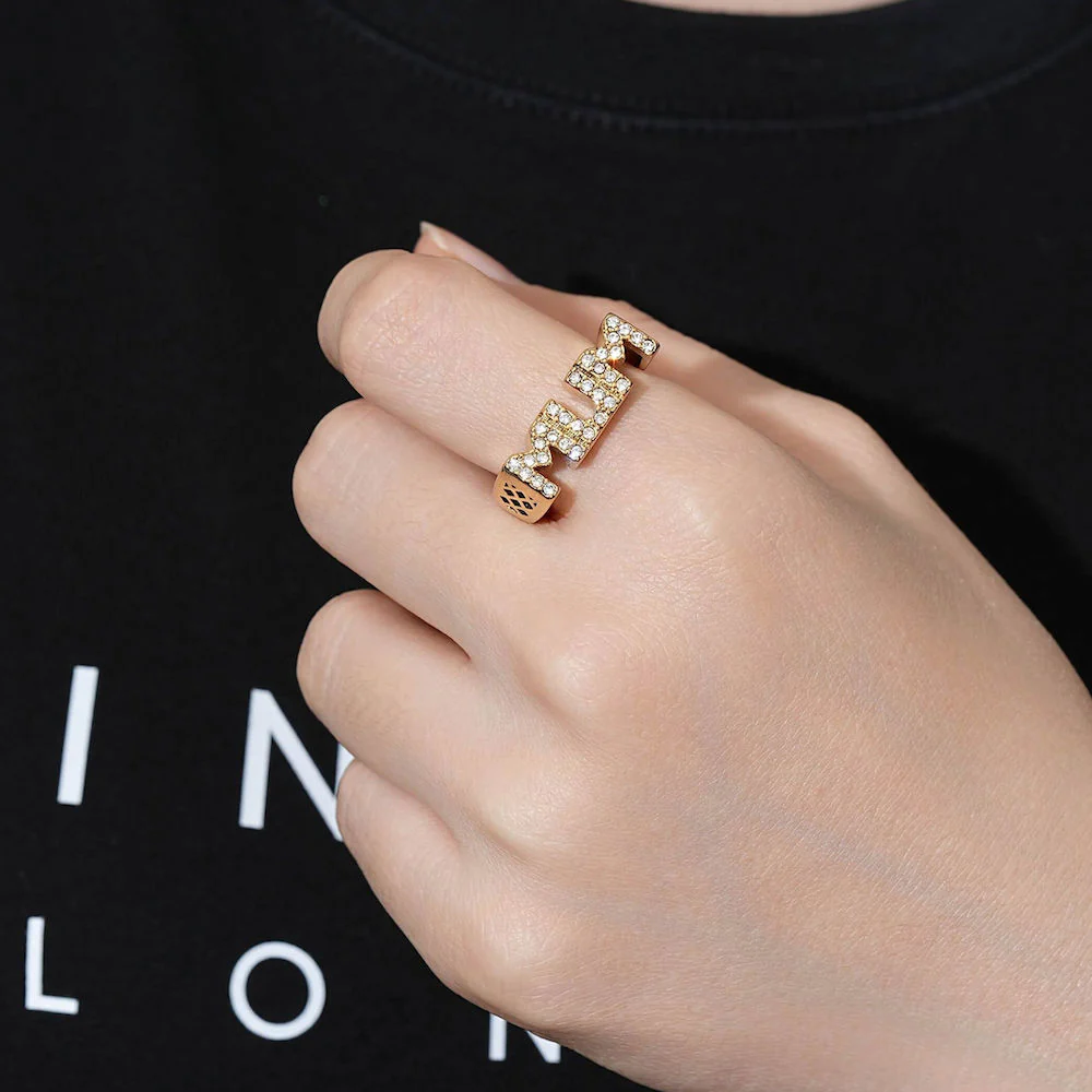 Gold Mum Ring with Stones - Image 3